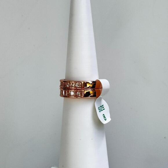 Bomb Party April 2 pc Bands Ring Sz 8 RG29601 "Strut Your Style" Cz on Rose Gold - Picture 4 of 9